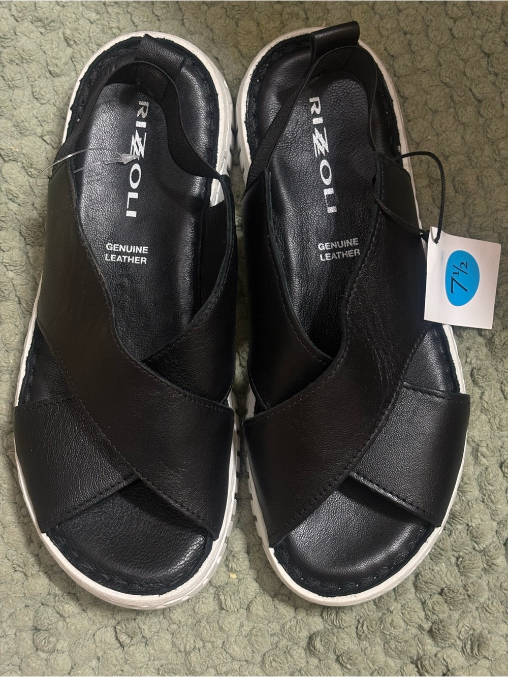 Rizzoli Black Leather Cross-Strap Women's Sandals